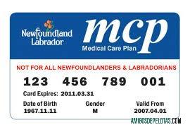 Cartão de plano médico de Terra Nova e Labrador exemplo real